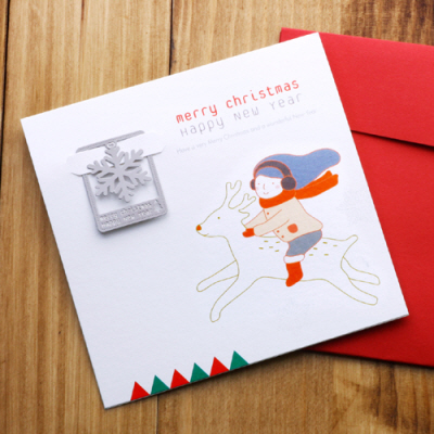 책갈피 북마크 카드 (크리스마스 에디션) - 루돌프와 소녀